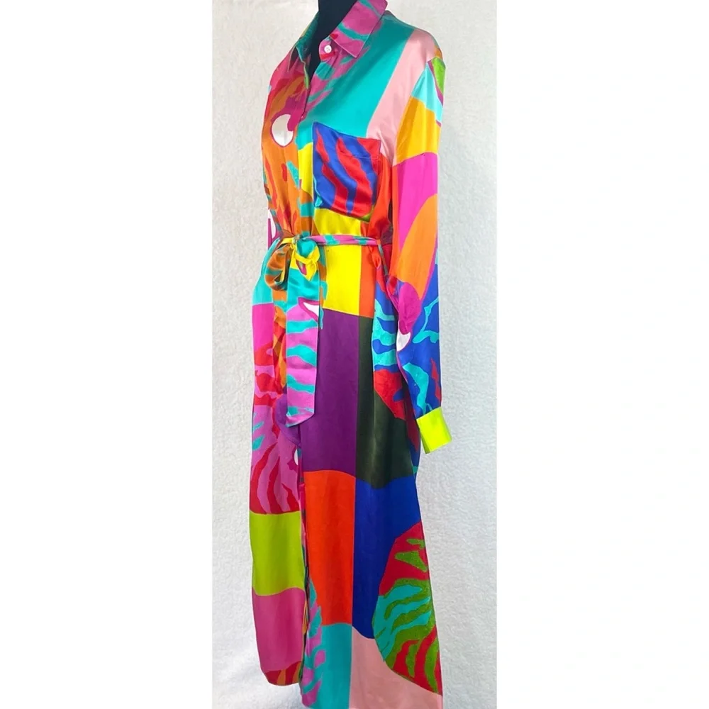 BEATRICE VON TRESCKOW • Colorful Nautical Shell Print Silk Belted Midi Dress, 8 - Picture 3 of 16